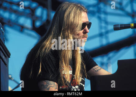 Gregg Allman ist gezeigt, die 'live' im Konzert mit den Allman Brothers Band bei der amerikanischen Submarine Base. Stockfoto