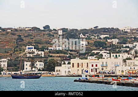 Hafen von Chora auf der Insel Mykonos, Griechenland. Stockfoto