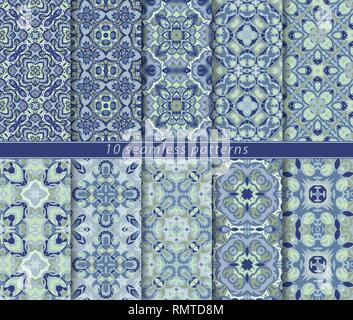 Vektor einrichten von zehn Nahtlose floralen Mustern. Dekorative und Gestaltungselemente für Textilwaren, Buchumschläge, Fertigung, Wallpaper, Drucken, Geschenkverpackung. Stock Vektor