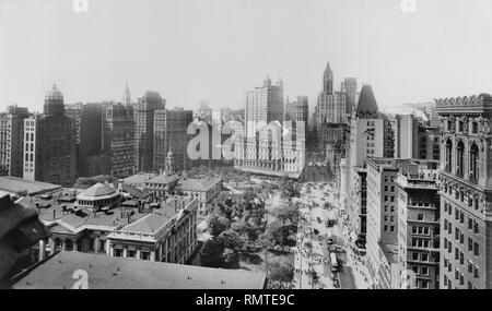 Broadway und City Hall Park South, New York City, New York, USA, 1908 Stockfoto