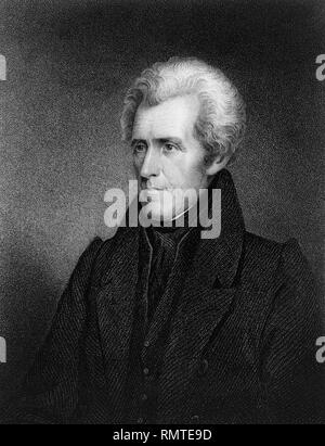 Andrew Jackson (1767-1845), 7. der Präsident der Vereinigten Staaten, Kopf und Schultern Portrait, Gravur von James Barton Longacre Stockfoto