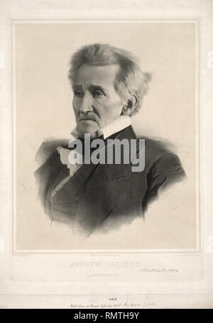 Andrew Jackson (1767-1845), 7. der Präsident der Vereinigten Staaten, Kopf und Schultern Portrait, Gravur von James Barton Longacre nach daguerreotypie von Mathew Brady, 1856 Stockfoto