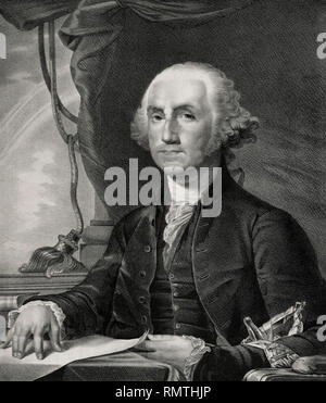 George Washington (1732-99), erster Präsident der Vereinigten Staaten, halber Länge sitzt Portrait, Lithograph und von Endicott und Swett, 1830, veröffentlicht. Stockfoto