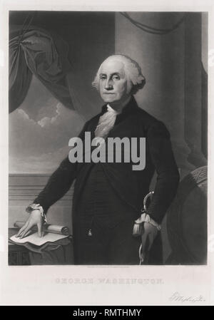 George Washington (1732-99), der erste Präsident der Vereinigten Staaten, halber Länge Portrait, gestochen von William Sartain nach einem Gemälde von Gilbert Stuart, 1892 Stockfoto