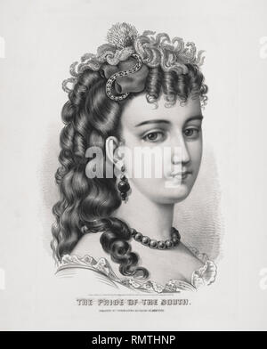 Stolz der Süden, Kopf und Schulter Porträt der jungen Frau, Lithographie, Currier & Ives, 1870 Stockfoto
