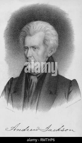 Andrew Jackson (1767-1845), 7. der Präsident der Vereinigten Staaten, Kopf und Schultern Porträt, von Albert Newsam, P.S. Duval, Lithograph, Philadelphia Stockfoto