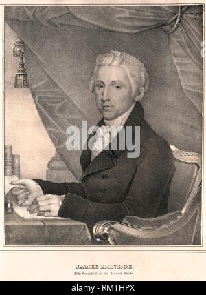 James Monroe (1758-1831), 5. der Präsident der Vereinigten Staaten, halber Länge sitzt Portrait, Lithographie, D.W. Kellogg & Co., 1830, Stockfoto