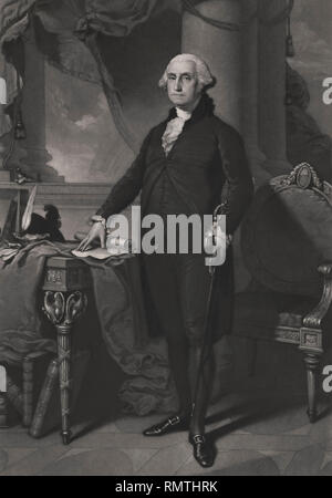 George Washington (1732-99), der erste Präsident der Vereinigten Staaten, in voller Länge Porträt, gestochen von William Sartain nach einem Gemälde von Gilbert Stuart, 1892 Stockfoto