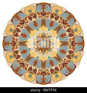 Reich verzierte, östlichen Mandala mit goldenen Kontur. Vektor runden bunten Ornament in Brauntönen auf einem weißen Hintergrund. Stock Vektor