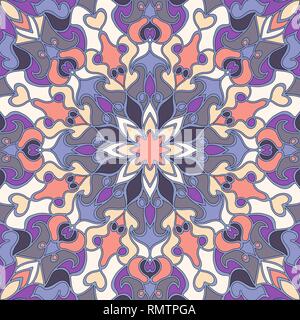 Die nahtlose Vektor Muster mit farbigen Mandalas. Ost helle Ornament mit schwarzer Outline. Vector Illustration. Stock Vektor