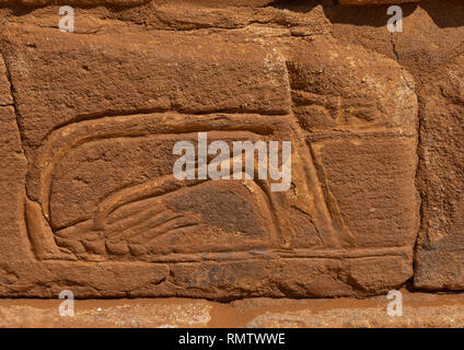 Relief decpictinga Fuß in eine Sandale in Musawwarat Es sufra meroitischen Löwentempel, Nubien, Musawwarat es Sufra, Sudan Stockfoto