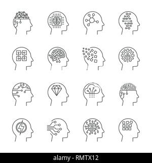 Künstliche Intelligenz Symbole gesetzt. Editierbare Anschlag Stock Vektor