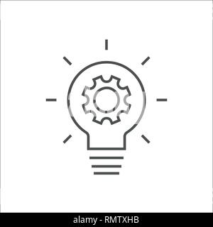 Einfache Glühbirne konzeptionelle Symbol mit Getriebe innen. Vector Illustration. Idee Symbol auf weißem Hintergrund. EPS 10. Stock Vektor
