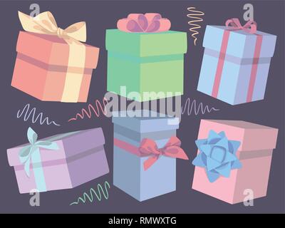 Sammlung von niedlichen bunten Cartoon Stil vektor Geschenkbox Abbildungen Stock Vektor