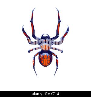 Exotische Gefahr spider mit roten Flecken, Cartoon arachnid isoliert auf weißem Stock Vektor