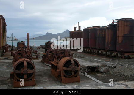 Grytviken South Georgia Island, verlassene Walfangstation Ausrüstung wiederhergestellt wird Stockfoto