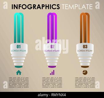 Modernes, farbenfrohes Infografiken Optionen Vorlage Vektor mit Energiesparlampen. Stock Vektor