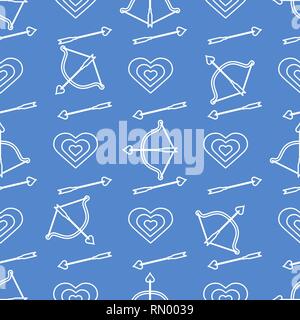 Nahtlose Muster mit Bogen, Pfeile, Target, Herzen. Grußkarte Happy Valentine's Day. Romantische Hintergrund. Design für Banner, Poster oder Drucken. Stock Vektor