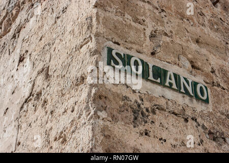 Bild von einer Straße Schild Calle Solano (Solano Straße) in Marbella, Andalusien, Spanien Stockfoto