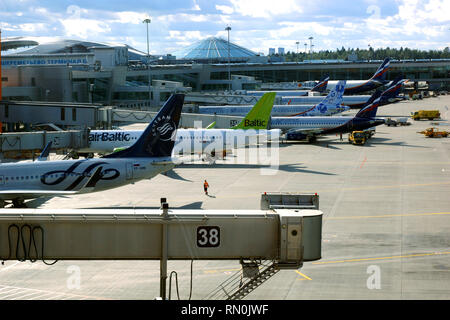 Sheremetyevo International Airport (IATA: SVO, ICAO: UUEE) ist ein internationaler Flughafen in Chimki, Moskau, Russland. September 18, 2018 Stockfoto