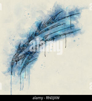 Flüssig und Splashy Aquarell abstrakte Tribal Dragon Head, T-shirt Grafiken Stockfoto