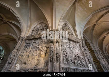 Burgos, Spanien - 24. März 2017. (Trascoro Retrochoir oder retroquire) an der Kathedrale der Heiligen Maria von Burgos (Santa Maria de Burgos) Stockfoto