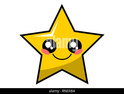 Cute star kawaii Gesicht Vector Illustration Design isoliert auf weißem Stockfoto