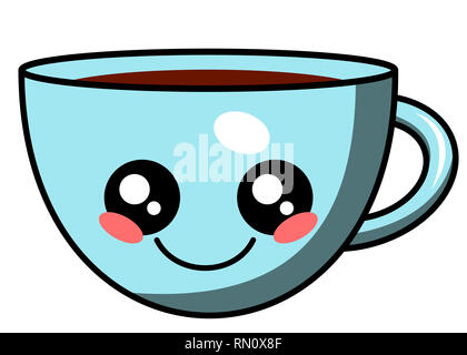 Süße Tasse Kaffee kawaii Gesicht Vector Illustration Design isoliert auf weißem Stockfoto