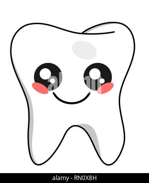Süße Zähne kawaii Gesicht Vector Illustration Design isoliert auf weißem Stockfoto