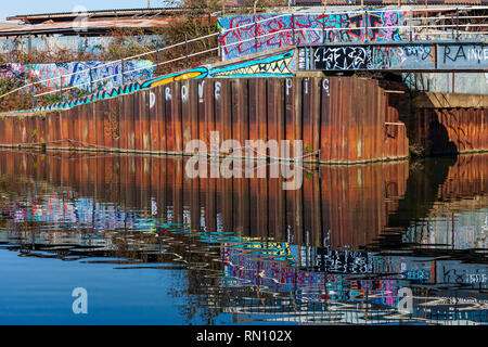 Graffiti. River Lee, Stratford, East London. Stockfoto