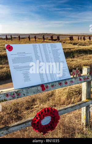 Mersea Island Silhouetten. Eine memoral zu den Männern von mersea Island, die ihr Leben in den ersten Weltkrieg gab. Stockfoto