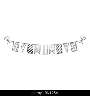 Dekorationen bunting Flags für Mauritius nationalen Tag Urlaub in schwarzer Umriss flache Bauform. Tag der Unabhängigkeit oder der nationalen Feiertag Konzept. Stock Vektor