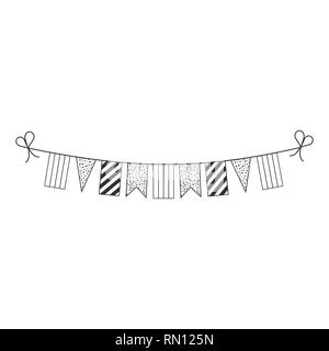 Dekorationen bunting Flags für Mauritius nationalen Tag Urlaub in schwarzer Umriss flache Bauform. Tag der Unabhängigkeit oder der nationalen Feiertag Konzept. Stock Vektor