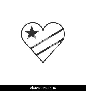 Demokratische Republik Kongo Flagge Symbol in Form eines Herzens in schwarzer Umriss flache Bauform. Tag der Unabhängigkeit oder der nationalen Feiertag Konzept. Stock Vektor