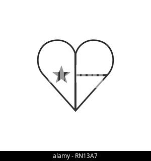 Guinea-Bissau Fahne Symbol in Form eines Herzens in schwarzer Umriss flache Bauform. Tag der Unabhängigkeit oder der nationalen Feiertag Konzept. Stock Vektor