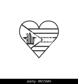 Simbabwe Flagge Symbol in Form eines Herzens in schwarzer Umriss flache Bauform. Tag der Unabhängigkeit oder der nationalen Feiertag Konzept. Stock Vektor