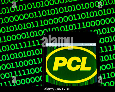 PCL-Bau Firmenlogo auf dem Smartphone angezeigt Stockfoto