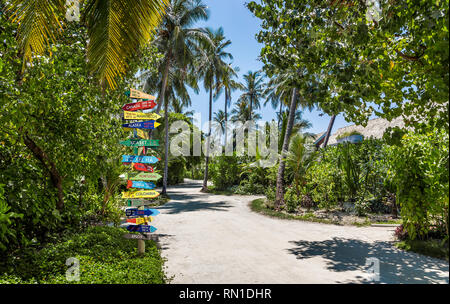 Lustig andere Welt Richtungen Wegweiser mit Abstand zu vielen verschiedenen Ländern Stockfoto