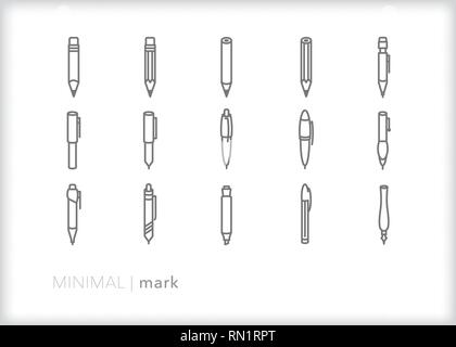 Satz von 15 grau Kugelschreiber, Bleistift oder Textmarker Zeile für Symbole für Schüler, Lehrer, Schreiben, Studium und Journaling Stock Vektor