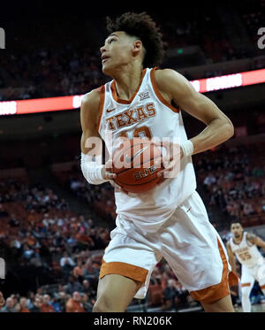 USA. 16. Februar 2019. Halbzeit. 16 Feb, 2019. Jaxson Hayes #10 der Texas Longhorns in Aktion die Oklahoma State Cowboys am Frank Erwin Center in Austin Texas vs. Texas führt 38-27 an der Hälfte. Robert Backman/Cal Sport Media. Credit: Csm/Alamy leben Nachrichten Stockfoto