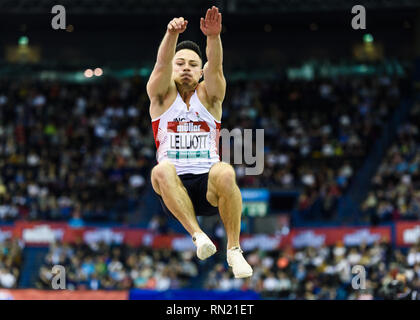 James Lelliott von Großbritannien & NI in Men's Long Jump Final während Muller Indoor Grand Prix in Birmingham 2019 im Arena Birmingham am Samstag, den 16. Februar 2019. BIRMINGHAM, ENGLAND. (Nur redaktionelle Nutzung, eine Lizenz für die gewerbliche Nutzung erforderlich. Keine Verwendung in Wetten, Spiele oder einer einzelnen Verein/Liga/player Publikationen.) Credit: Taka G Wu Stockfoto