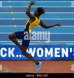 Muller Indoor Grand Prix 2019 IN BIRMINGHAM, ENGLAND: Tajay Gayle konkurriert in der mens long jump Final während der Die Muller Indoor Grand Prix 2019 die Arena Birmingham am 16. Februar 2019 in Birmingham, England. Stockfoto