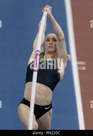 Nikoleta Kiriakopoulou Griechenlands in Women's Polo Vault Final während Muller Indoor Grand Prix in Birmingham 2019 im Arena Birmingham am Samstag, den 16. Februar 2019. BIRMINGHAM, ENGLAND. (Nur redaktionelle Nutzung, eine Lizenz für die gewerbliche Nutzung erforderlich. Keine Verwendung in Wetten, Spiele oder einer einzelnen Verein/Liga/player Publikationen.) Credit: Taka G Wu Stockfoto