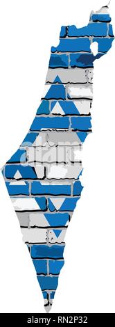 Karte von Israel und die Palästinensischen Gebiete auf eine Mauer - Illustration, Israel Karte mit Fahne im Inneren Stock Vektor