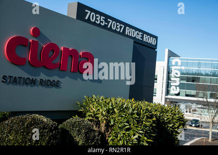 Ein logo Zeichen außerhalb des Hauptquartiers der ciena Corporation in Hanover, Maryland am 9. Februar 2019. Stockfoto