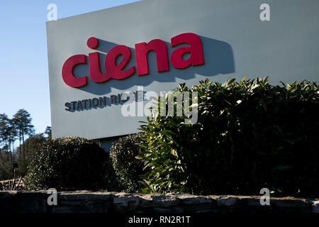 Ein logo Zeichen außerhalb des Hauptquartiers der ciena Corporation in Hanover, Maryland am 9. Februar 2019. Stockfoto