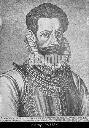 Portrait von Alexander Farnese, Herzog von Parma. Mittelalterlichen Gravur. Stockfoto