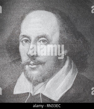 Porträt von William Shakespeare. Mittelalterlichen Gravur Stockfoto