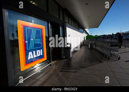 Supermarkt, Aldi, Cowes, Isle of Wight, England, Vereinigtes Königreich, Stockfoto