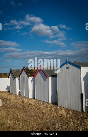 Badekabinen, Goring-by-Sea, West Sussex, England, Großbritannien Stockfoto